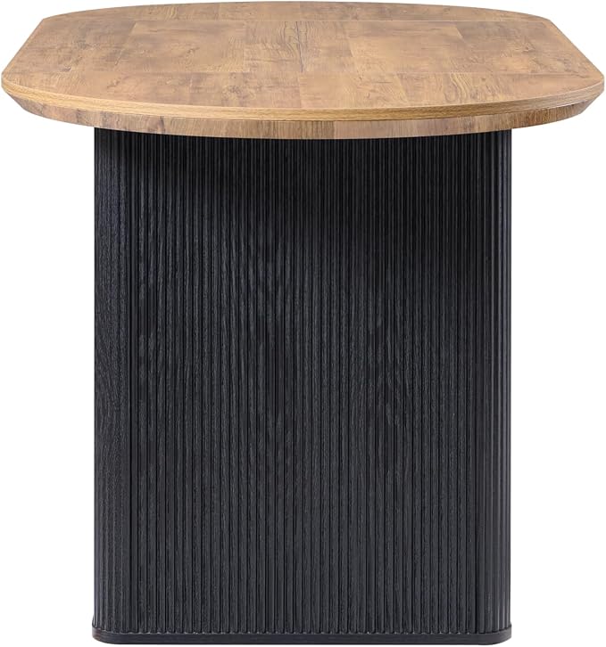 T4TREAM 63" Fluted Oval Dining Table for 4-6, Mid-Century Modern Kitchen Table with Thickened Edge & Strip Base, Wood Luxury Table for Dining Room/Kitchen/Home Office, Gold Brown&Black(Table Only)