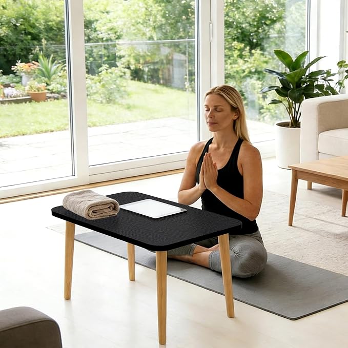 Square Coffee Table Low Table with 4 Solid Wood Sturdy Legs,Floor Table Desk for Sitting on The Floor,19.7"D x 31.5"W x 16"H Inches,Living Room/Toy room Furniture,Rental house Furniture(Black-Square)