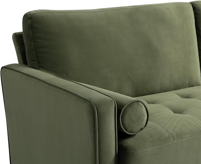 Studio Living® Lexington 75.6" Sofa, Mid-Century Modern, Pocket Coil Comfort, Easy Assembly, Velvet Fabric, Olive Green