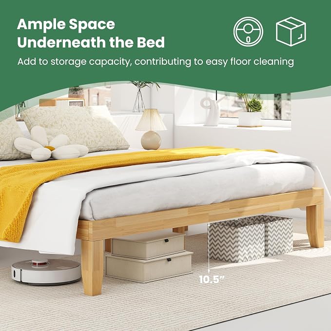 KOMFOTT 14 Inches Wood Platform Bed Frame King Size, Wooden Mattress Foundation with Rubber Wood Frame, Strong Wooden Slats Support, No Box Spring Needed, Bed Frame (Natural)