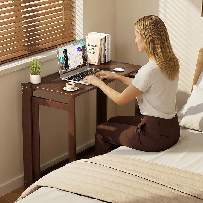 Bamboo Foldable Desk, Folding Desks for Small Spaces, 32.68 Inch Small Foldable Computer Table, Space Saving Sofa Table for Couch, Bedroom or Home Office, Brown