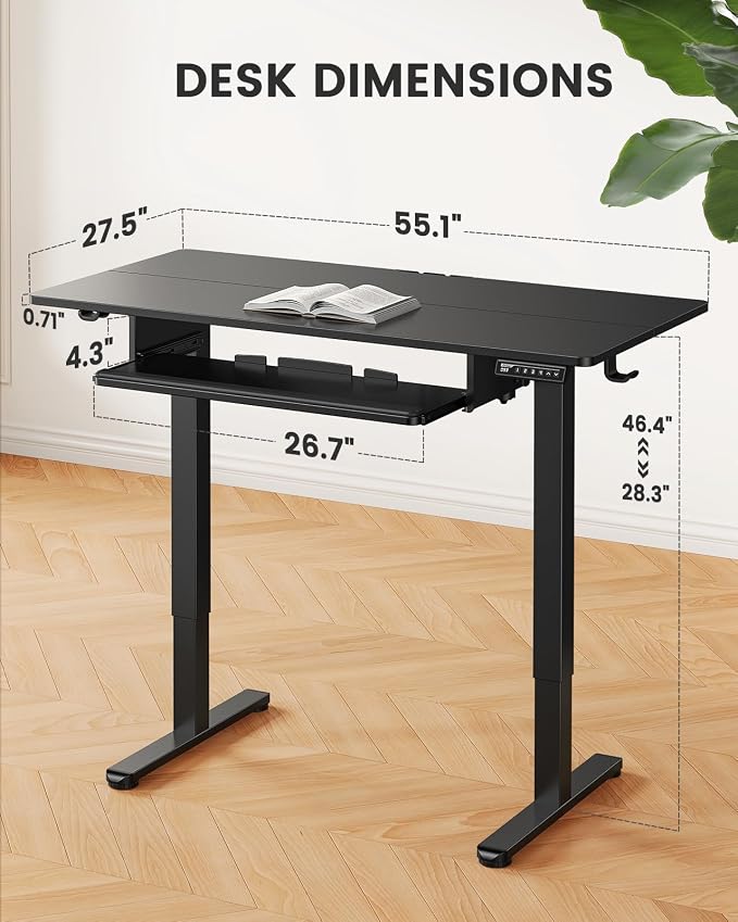ErGear Electric Standing Desk with Keyboard Tray, 55x28 Inches Adjustable Height Sit Stand Up Desk, Home Office Desk Computer Workstation, Black