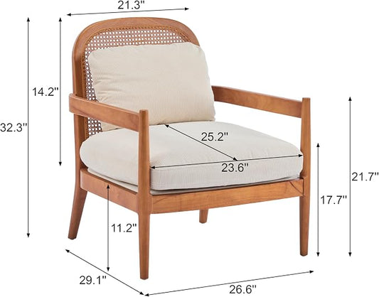Christopher Knight Home Nadine Accent Chairs Set of 2, Wooden Club Chair, Rattan Open Back Armchair, Accent Reading Sofa Chair with Cushions, Club Chairs Set of 2 for Living Room Bedroom, Beige+Teak