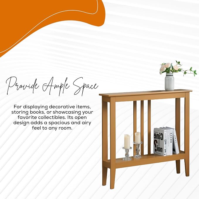 Kings Brand Narrow Console Table w/Storage Shelf, Entryway, Honey Mustard | Narrow Console Table with Storage Shelf – Slim Design Fits Entryways, Hallways, Behind Sofas, Shelf Décor, Books, Essentials