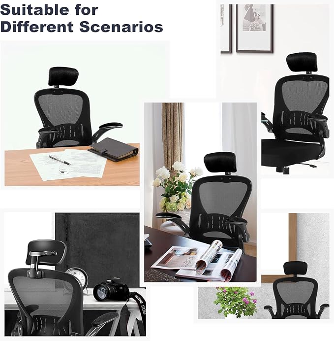 Office Chair Ergonomic Desk Chair Comfort Adjustable Height with Wheels,Lumbar Support Mesh Swivel Computer Home Office Study Task Chair Black & White