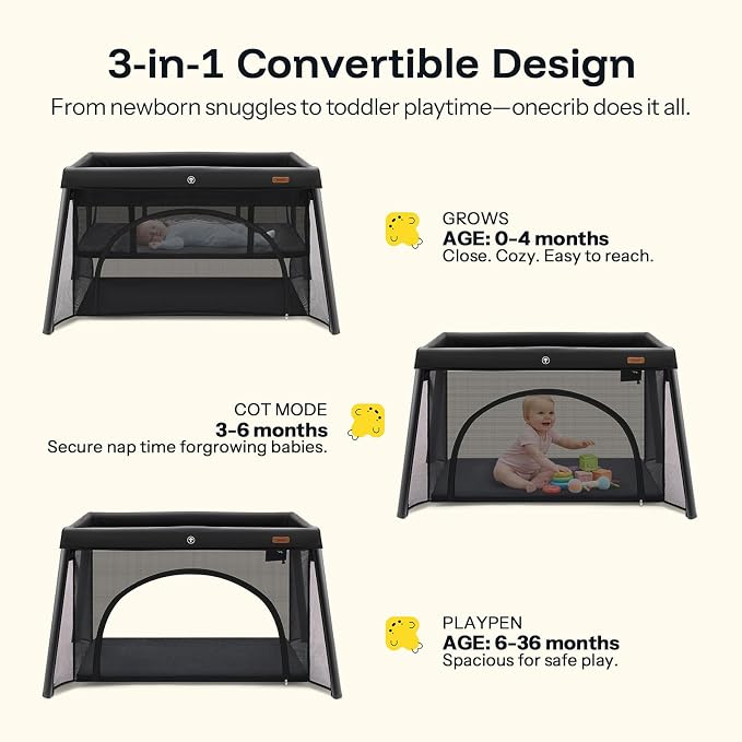 HARPPA Travel Crib, Lightweight Portable Crib Requires No Assembly, Foldable Pack and Play for Baby and Toddlers, Compact Play Yard with Bed,Black