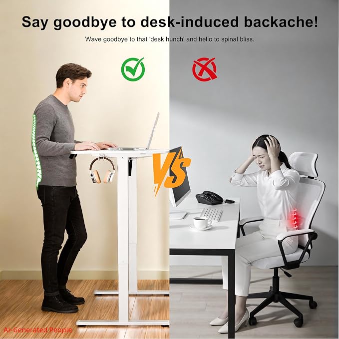 ERGOMAKER Electric Standing Desk, 47.2" x 23.6" Height Adjustable Sit Stand Desk with Splice Board for Home Office, Computer Desk Memory Preset (White Frame, White Desktop)