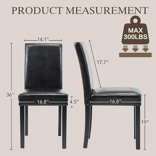 LSSBOUGHT Modern Dining Chair Set of 2 Urban Style PU Kicthen Chairs with Solid Wood Legs for Dining Room and Restaurant(Black)