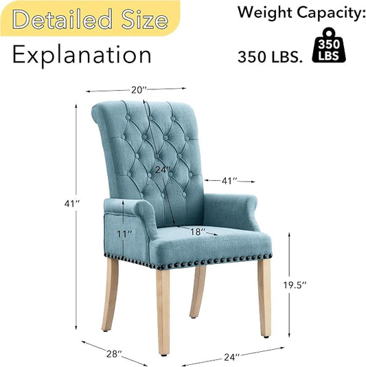 adochr Upholstered Fabric Accent Dining Chair, Elegant Tufted Club Dining Room Kitchen Room Arm Dining Chair, Light Blue