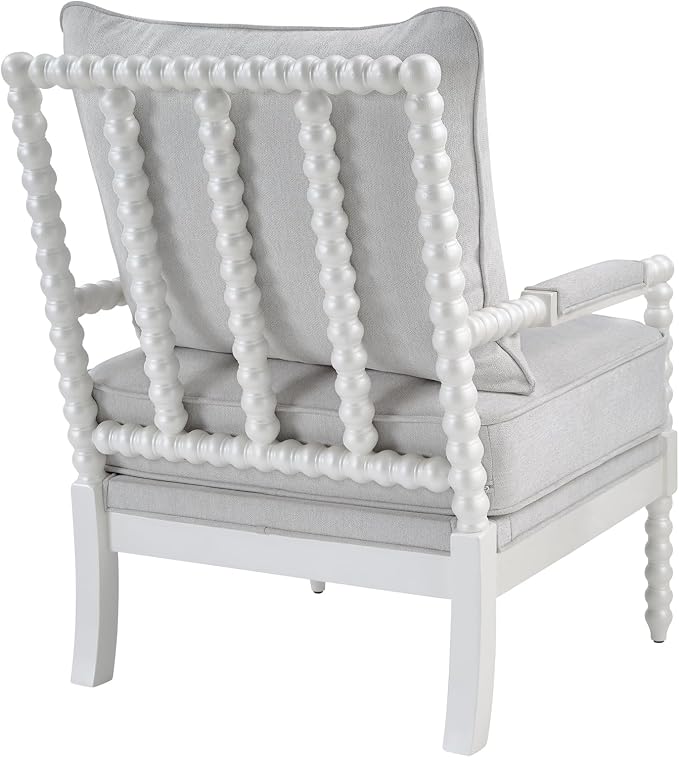 Morden Fort Linen Fabric Spindle Accent Chair with Wood Frame, French Style Accent Chairs with Padded Spring Seat and Armrest Pads, Brushed Base for Living Room Bedroom Farmhouse Office Balcony