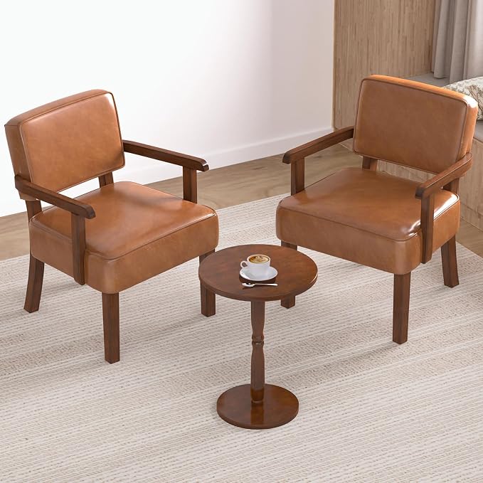 FAGAGA Accent Chairs Set of 2 with Table, PU Leather Living Room Chairs Oversize with Soft Seat and Armrests for Living Room Dinning Room Bedroom Reading Room Waiting Room