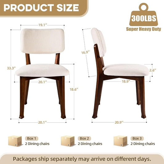 Wooden Dining Chairs Set of 6, Mid Century Modern Kitchen Chairs with Fabric Upholstered and Curved Backrest for Dining Room, Restaurant/Cafe, 300LBS Capacity, Walnut