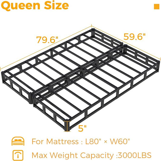 Maenizi Split Queen Box Spring 5 Inch, Easy Assembly Bed Foundation, Heavy Duty Low Profile Metal Box Spring for Queen Bed with Fabric Cover, Noise Free