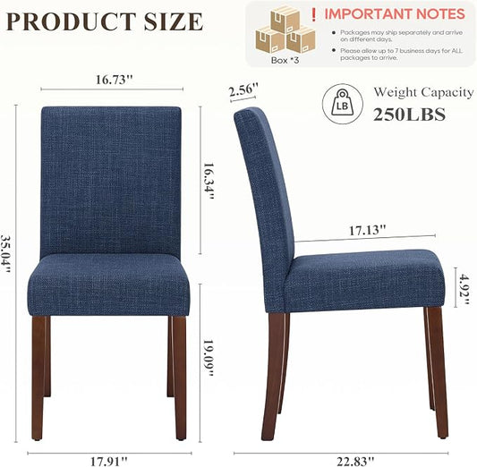 MALOL Upholstered Dining Chairs Set of 6, Modern Fabric Dining Room Chair, Wooden Dining Chair, Kitchen Side Chairs, Farmhouse Dinner Chair with High Back for Kitchen, Blue