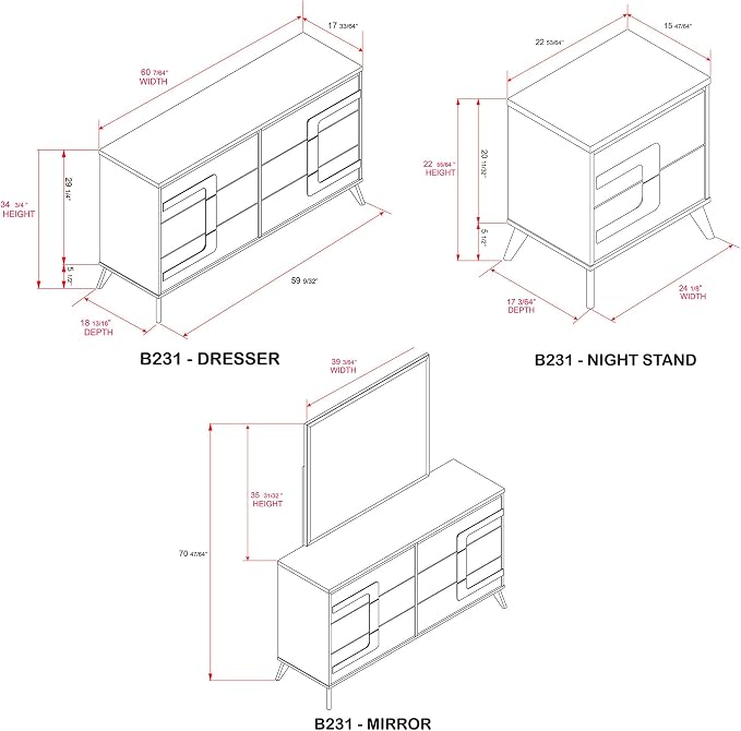 Kings Brand Furniture Claire 4-Piece Modern & Stylish Bedroom Set in White/Gold Finish - Bed Frame with LED Headboard, Dresser, Mirror and Nightstand (Queen)