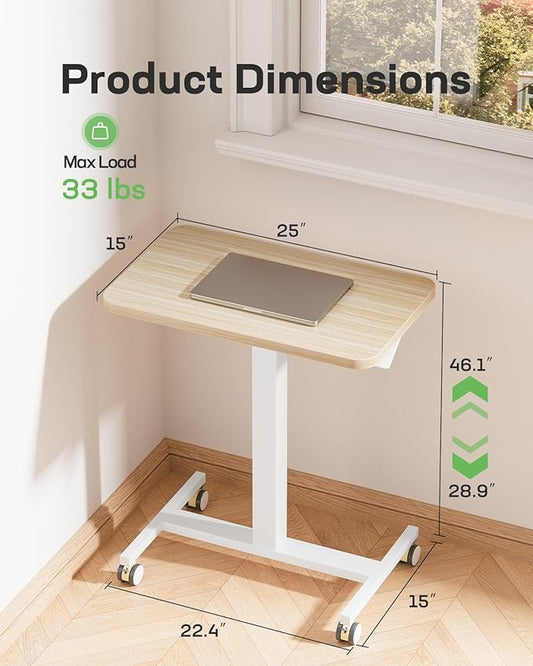 Marsail Mobile Standing Desk, Wider Height Adjustable Computer Desk, Rolling Sit Stand Desk with 4 Lockable Wheels, Ergonomic Desk for Home Office and Classroom, Natural