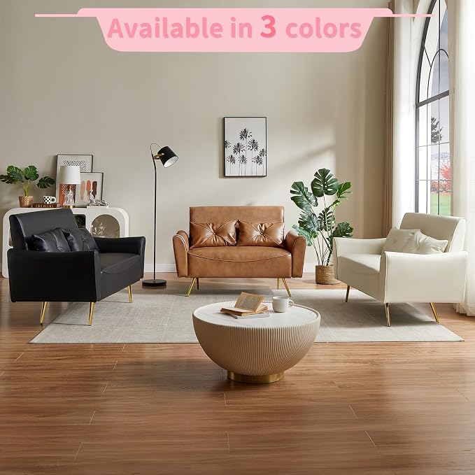 Brelice 47" Faux Leather Loveseat Sofa, Modern Small Couch for Small Space with 2 Pillows, 2 Seater Couch for Living Room, Bedroom, Office, Apartment (Brown)
