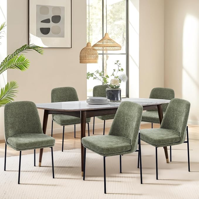 COLAMY Upholstered Dining Chairs Set of 2, Modern Dining Room Chairs with Curved Back and Metal Legs, Dinner Chair Kitchen Chairs for Dining Room and Living Room, Green