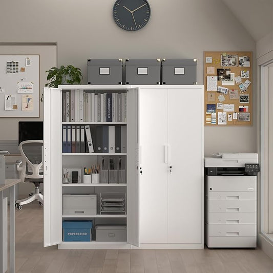 White Metal Storage Cabinet with Doors and Shelves, 71" Tall Metal Garage Cabinets with Lock, Lockable Office Storage Cabinets, Steel Tool Cabinets for Home Office,Garage,Shop