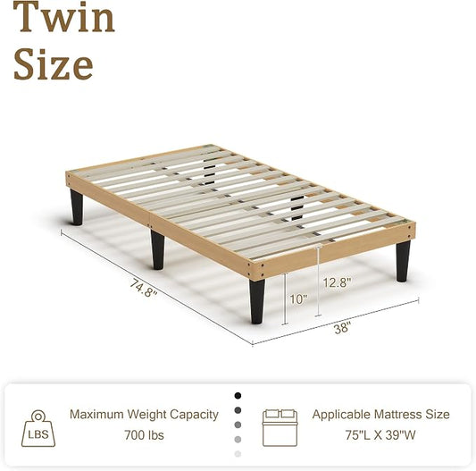 Yumori 12.9 Inch Minimalist Style Twin Size Bed Frame, Wood Platform Bed with Wood Slat Support, No Box Spring Needed, Easy Assembly, Natural
