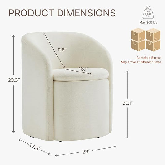 KISLOT Upholstered Dining Chairs with Casters, No Assembly Rolling Modern Dining Room Chairs with Hidden Storage & Barrel Backrest, Accent Chair for Bedroom, Living Room, Dressing, Linen, Set of 4