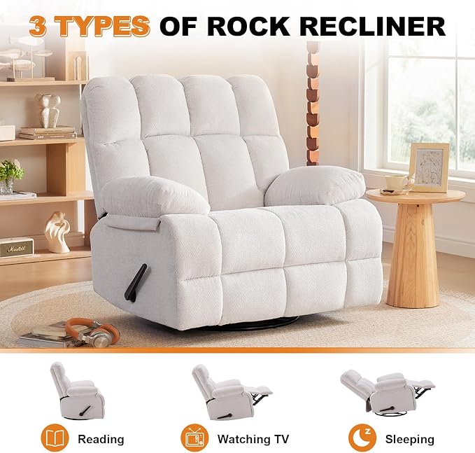 Eiayeebil 360° Swivel Glider Recliner, Oversized Recliner Rocker Chair, Extra Wide Manual Recliner, Overstuffed Soft Rocking Sofa Chair for Living Room& Bedroom (Beige)