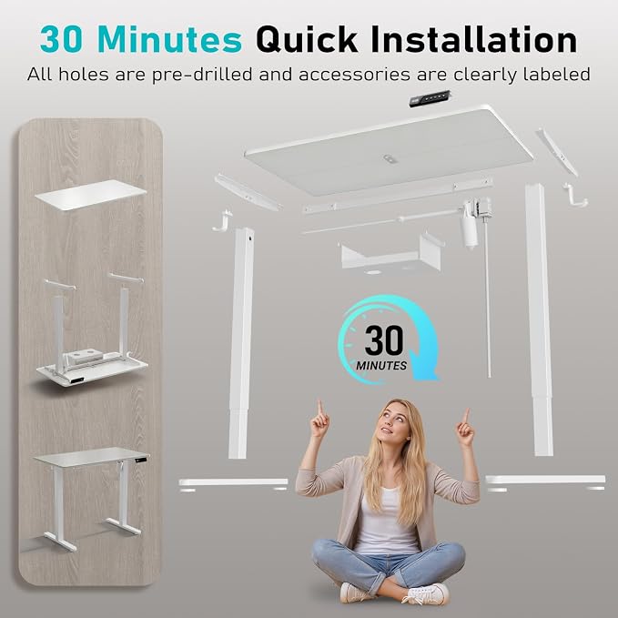35" Electric Standing Desk Adjustable Height, Small Sit Stand Desk for Home Office & Computer Workstation, Compact Work Desk with Cable Management (White)