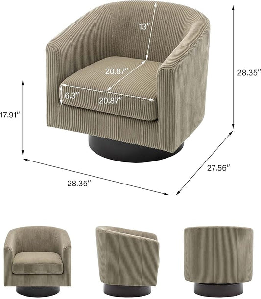 Swivel Barrel Accent Chair, Modern Round Corduroy Fabric Arm Chair for Living Room, Bedroom, Comfy Club Reading Chairs for Adults (Corduroy Camel, Set of 2)