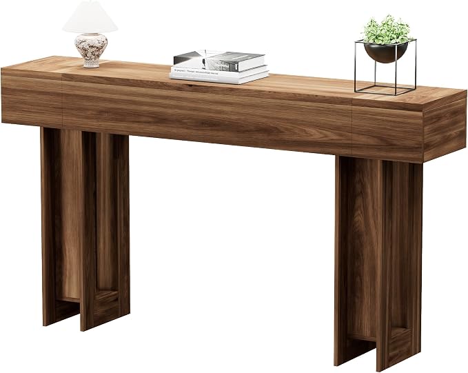 63 Inch Long Console Table, Narrow Rectangular Sofa Table Behind The Couch, Farmhouse Entryway Table for Entrance, Hallway, Living Room (Brown)