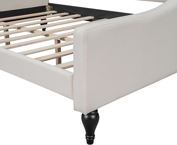 Merax Full Size Daybed, Solid Wood Sofa Bed Frame, Upholstered Tufted Daybed for Living Room, Bedroom and Guest Room, Beige