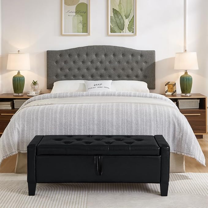 24KF Upholstered Tufted Button Wall Mounted Linen Headboard,Comfortable Fashional Headboard Queen/Full Size,6055-Q-Granite