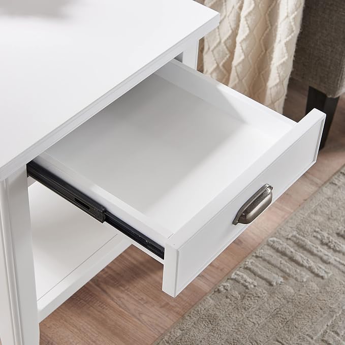 Leick Home Laurent 20 in. Solid Wood End Table with Shelf and Drawer, White, 10507-WT