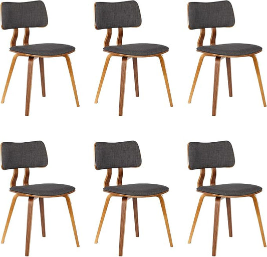 Armen Living Jaguar Mid-Century Dining Chair in Walnut Wood and Charcoal Fabric - Set of 6