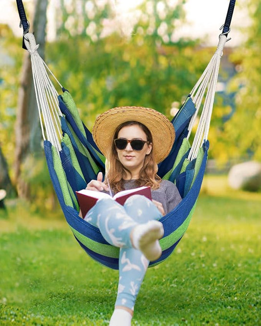 Halalona Hammock Chair Hanging Hammock Chair Rope Swing 2 Cushions Included-Sturdy & Durable Soft Cotton Hand Woven Hammock Swing for Bedroom, Porch, Patio-Indoor/Outdoor