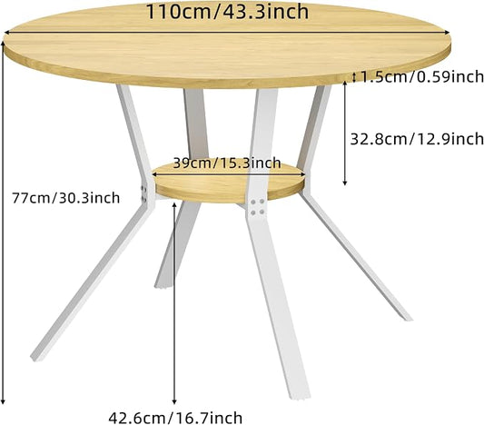 Dining Table for 2-4, 43“ Round Dining Room Kitchen Table with Storage,Round Table for Living Room,Fluted Wood Table,Oval Dinner Furniture with Adjustable feet (Oak, 43 Inch)