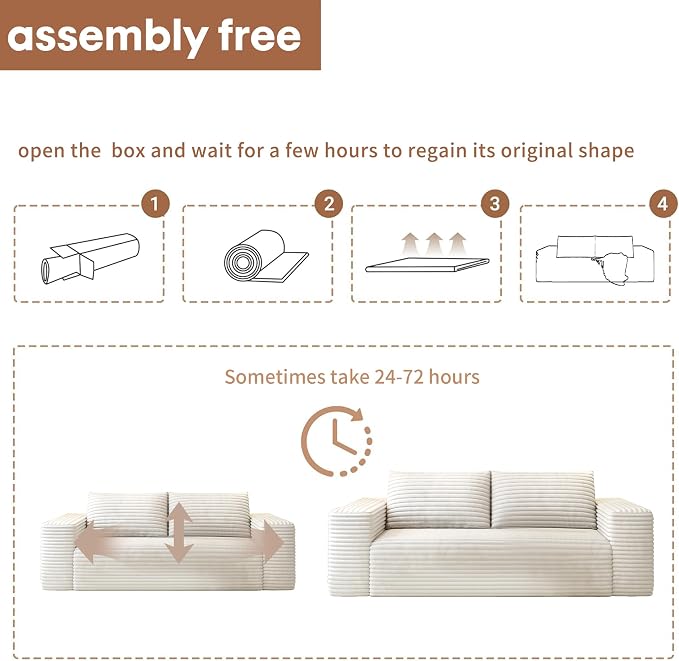 63" Loveseat Sofa,Modular Couch with Deep Seat Memory Foam,Comfy Small Cloud Couch for Small Spaces,No Assembly Required Sofa for Living Room Bedroom,Apartment,White