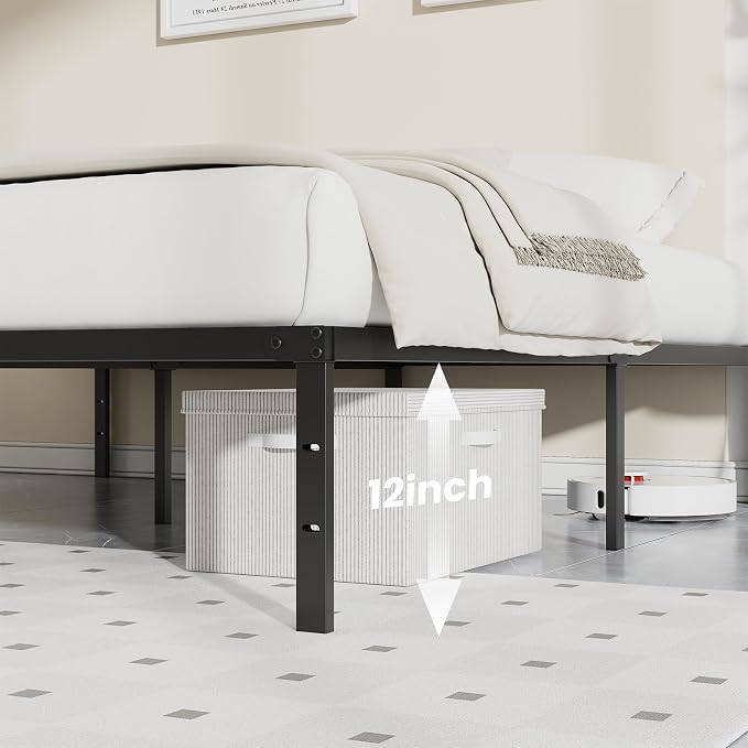 Sweetcrispy Twin Size 12 Inch Platform Bed Frame, Heavy Duty Metal Foundation Frame, Noise-Free Sturdy Steel Slats, Underbed Storage, No Box Spring Needed, Quick Setup
