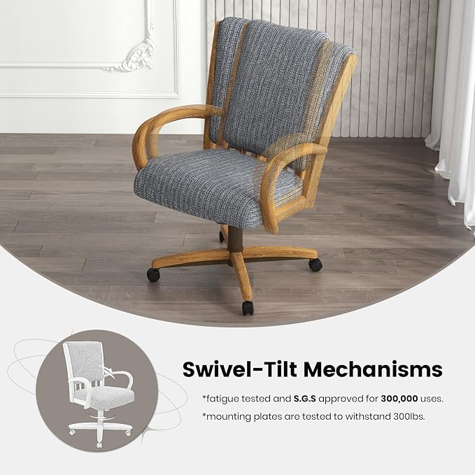 Chromcraft Swivel Tilt Chairs, Classic Wooden Frame Metal Pedestal Base Chairs with Wheels for Kitchen