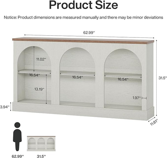 Tribesigns Farmhouse Console Table, 63-Inch Long Entryway Table with 3 Tier Storage, Wooden Rectangular Sofa Table Behind The Couch for Entrance, Hallway, Living Room, Off-White and Brown