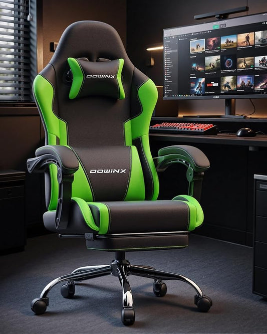Dowinx Ergonomic Gaming Chair with Footrest & Massage Lumbar, 2D-Linkage Armrests for Computer Chair 330lbs with Headrest Pillow for Office, Home, Streaming and Long Gaming Sessions, Green