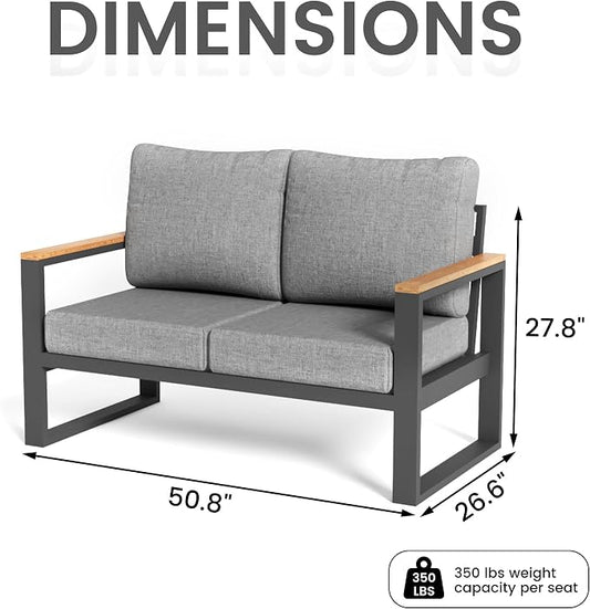 Sundale Outdoor Aluminum Patio Loveseat, All-Weather Outdoor Furniture with 6" Olefin Cushion & Wide Armrest, Outdoor Couch for Garden Deck Porch(Grey) | Heavy Duty