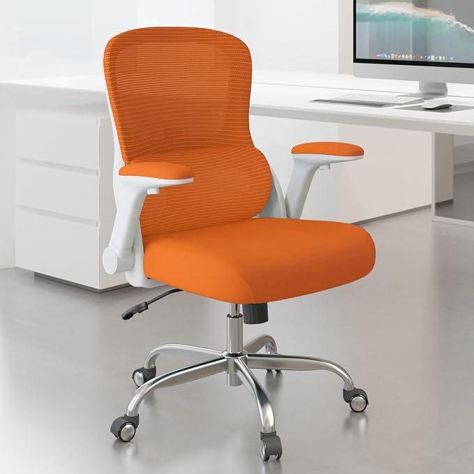 Office Chair Ergonomic Desk Chair Comfy: 400LBS Mesh Computer Chair Ergonomic Gaming Chairs with Wheels Adjustable Lumbar Support and Flip up Armrest-Swivel Executive Chairs Long Hours(Orange)
