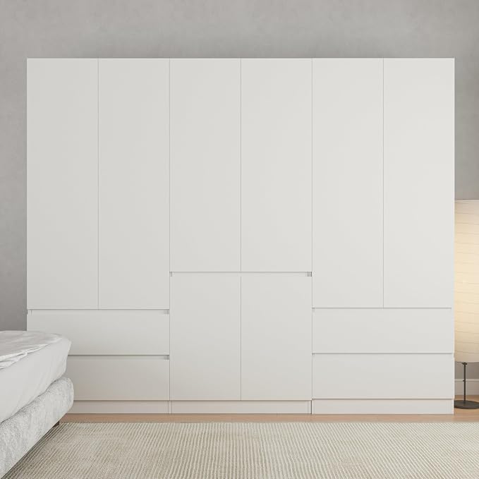 Bobve 78.74'' Armoire Wardrobe Closet with 2 Doors and 2 Drawers, Bedroom Armoire with Hanging Rod, Freestanding Wooden Closet Storage Cabinet, White