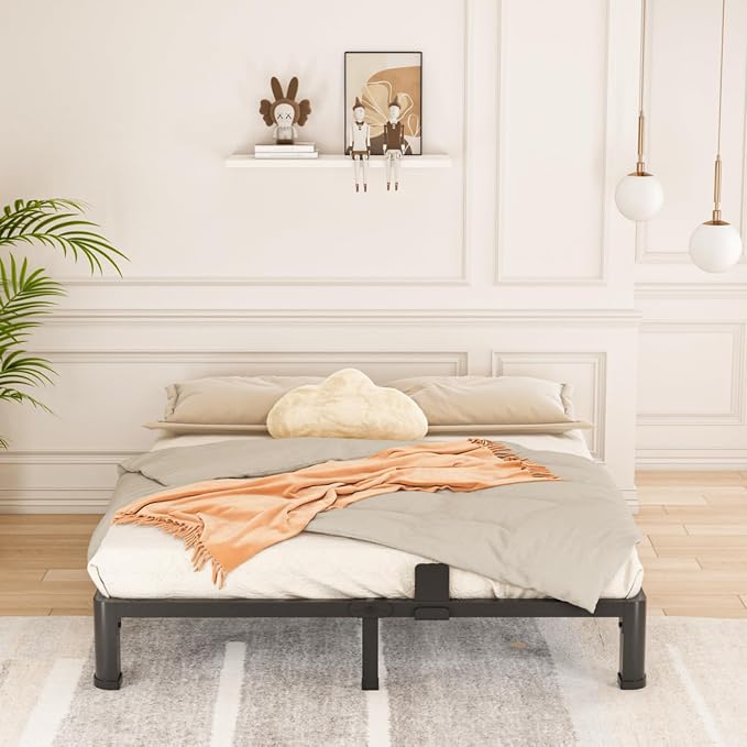 Bilily 6 Inch Low Bed Frame Full with Round Corner Legs,3500 LBS Heavy Duty Low Profile Full Size Bed Frame Metal Platform, No Box Spring Needed, Easy Assembly, Noise-Free, Headboard Compatible,Black