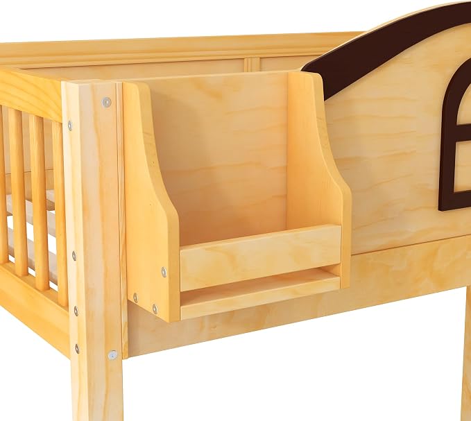 RUNNA Twin Over Full Bunk Bed with Slide,Storage Stairs,Shelf | Twin over full bunk bed with slide, storage stairs, overhead shelf, solid wood, guardrails, no box spring needed