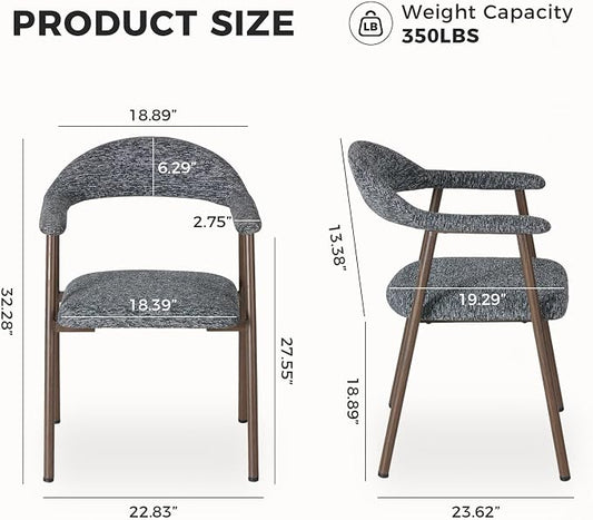 DUMOS Dining Chairs Set of 2, Linen Fabric Upholstered Kitchen Side Chairs with Curved Backrest & Metal Legs, Modern Farmhouse Accent Chair for Dining Room Kitchen Living Room Cafe, Gray
