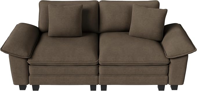 PHI VILLA Indoor Modular Couches Sets, 87.5" Sectional Loveseat Sofa with Upholstered Deep Seat, 2-Seater Comfy Couches for Living Room Bedroom, Chenille Grayish Brown