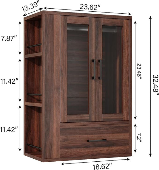Wooden Dog Closet with LED Lights, Pet Wardrobe Organizer | Storage Cabinet for Dog & Cat Clothes, Toys, Food | Multi-Use Furniture, Walnut