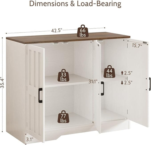 Modern Farmhouse Buffet Cabinet with Storage, 42" Large Sideboard Storage Cabinet with 3 Barn Doors, Coffee Liquor Bar Cabinet Wood Table Credenza with Adjustable Shelf for Kitchen Dining Living Room