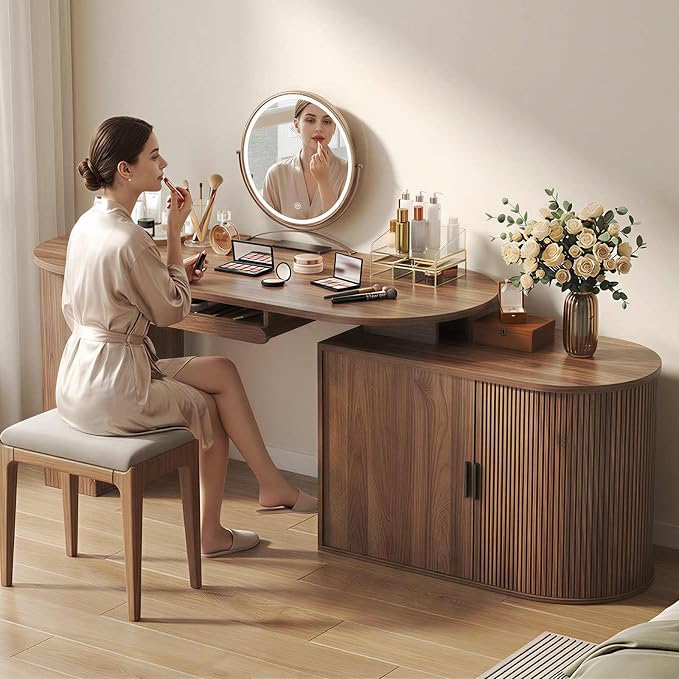 HSH Office L Shaped Computer Desk with Storage Cabinet, Reversible Corner L Desks with Keyboard Tray and Open Shelf, Home Office Executive Desk with Power Outlet for Study Workstation, Walnut 60 Inch